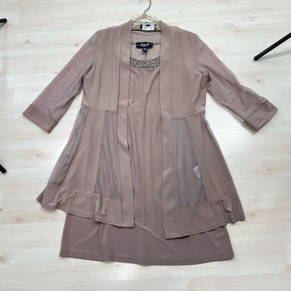 R&M Collection Women's Size 10 Formal Dress And Jacket Set Sequin Lace Tan Beige - Picture 13 of 16